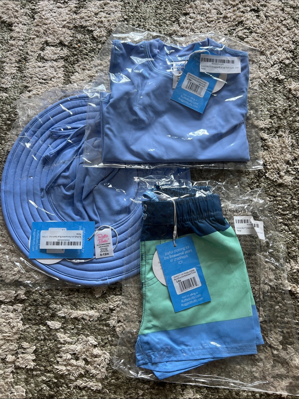 Ruffle Butts Light Blue & Aqua Boys' Swim Set with Sun Hat